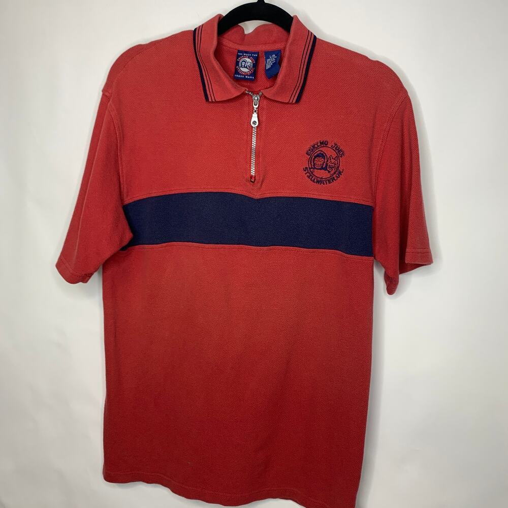 Vintage Eskimo Joes Red Blue Polo Shirt Zip Sz Large